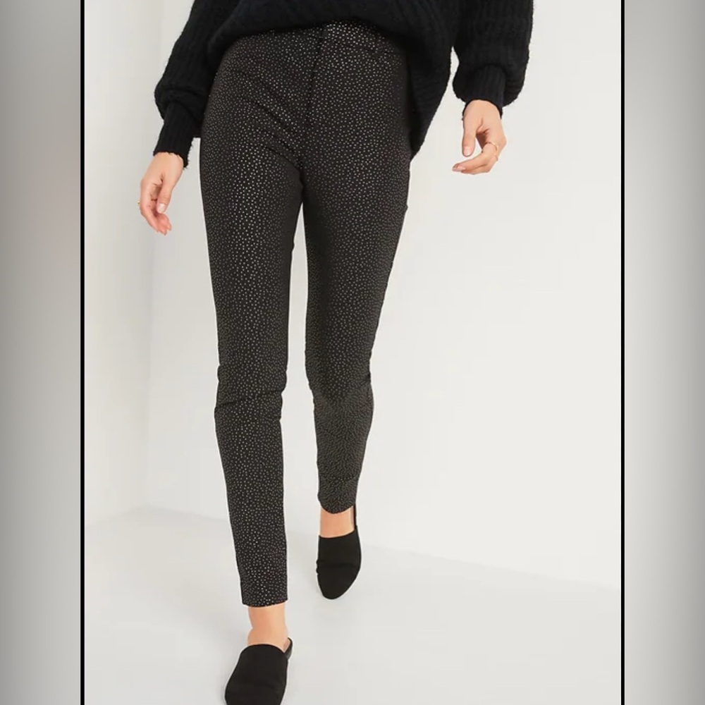 Old Navy Black and Gold Foil Dot Skinny Pants